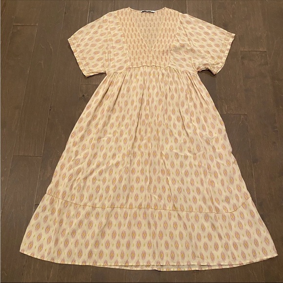 Zara Pink Yellowish Geometric Print Oversized Smock Front ViscoseCotton Dress XS - Picture 10 of 16